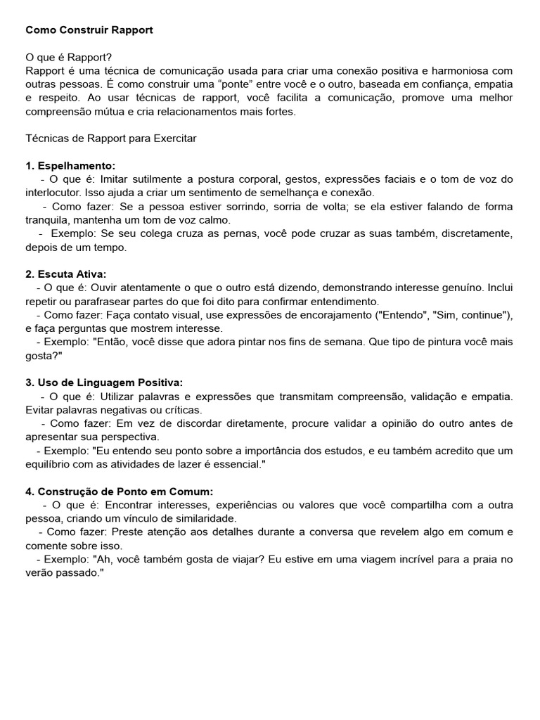 Como Construir Rapport Eficaz | PDF