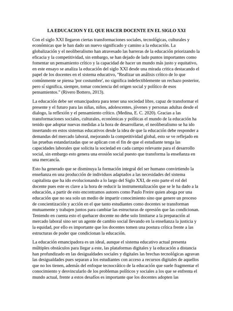 La Educacion y El Que Hacer Docente en El Siglo Xxi | PDF | Enseñando ...