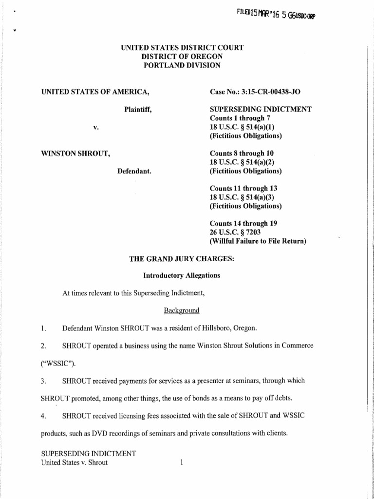 Superseding Indictment of Winston Shrout | PDF | Internal Revenue Code ...