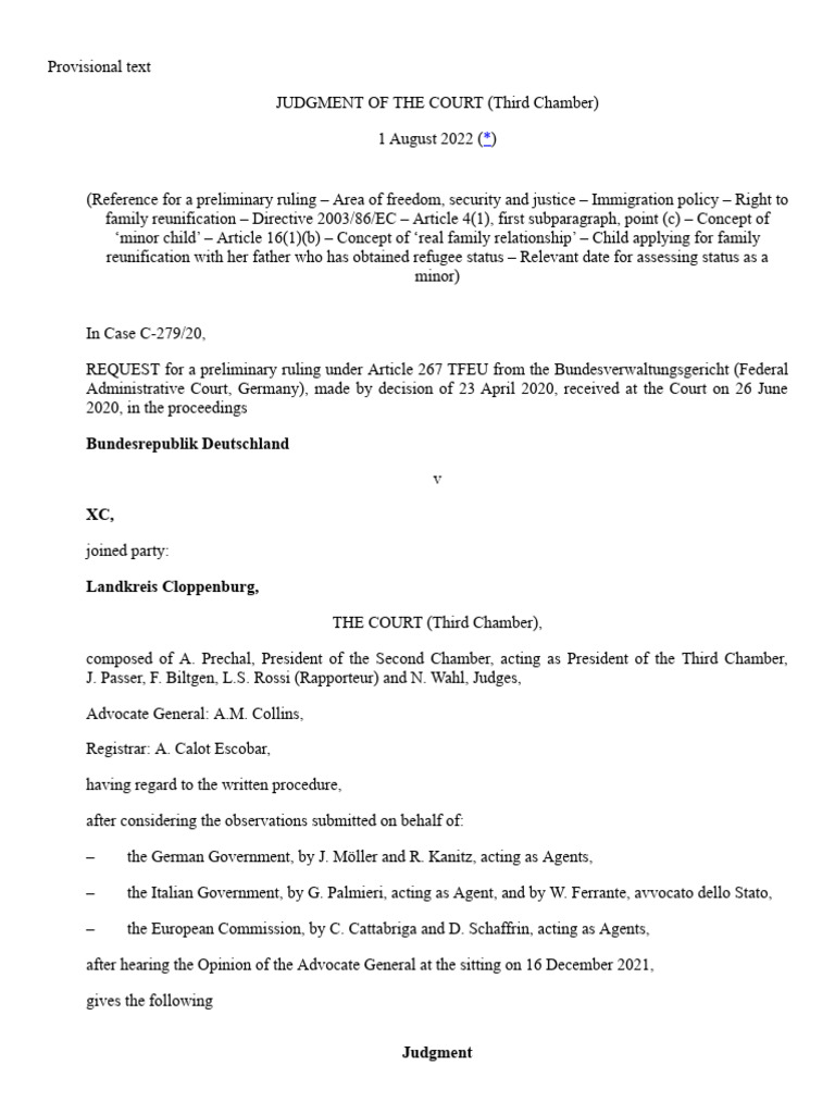 EU Family Reunification Judgment Analysis | PDF | Asylum Seeker | Right ...