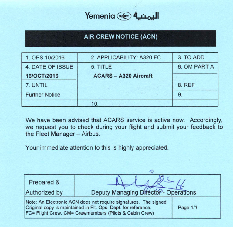 ACARS A320Aircraft16OCT160001 | PDF
