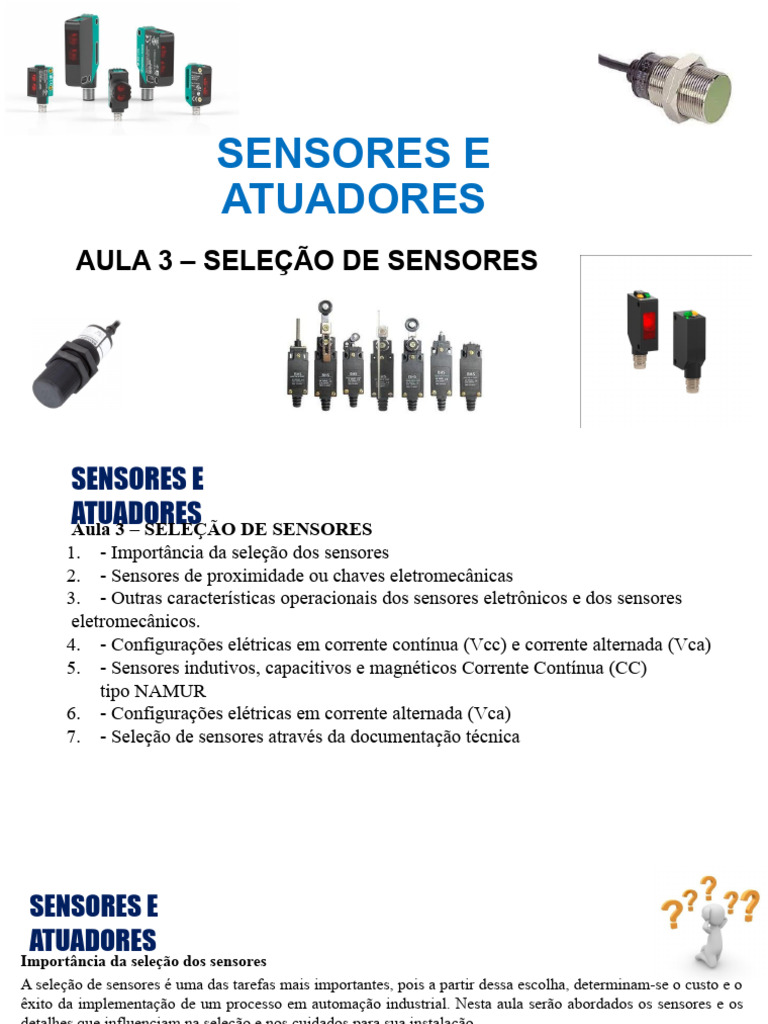 Aula 3 Sensores e Atuadores - Seleção de Sensores | PDF | Eletrônicos ...