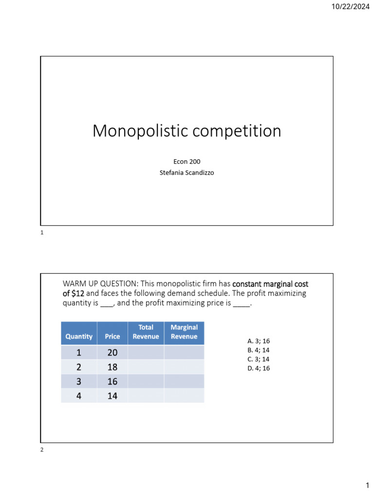 Monopolistic Competition Overview | PDF | Monopoly | Profit (Economics)