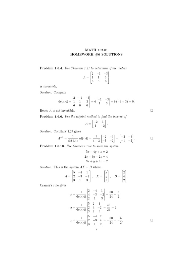 MATH 107 Homework 6 Solutions | PDF | Scalar (Mathematics) | Vector Space