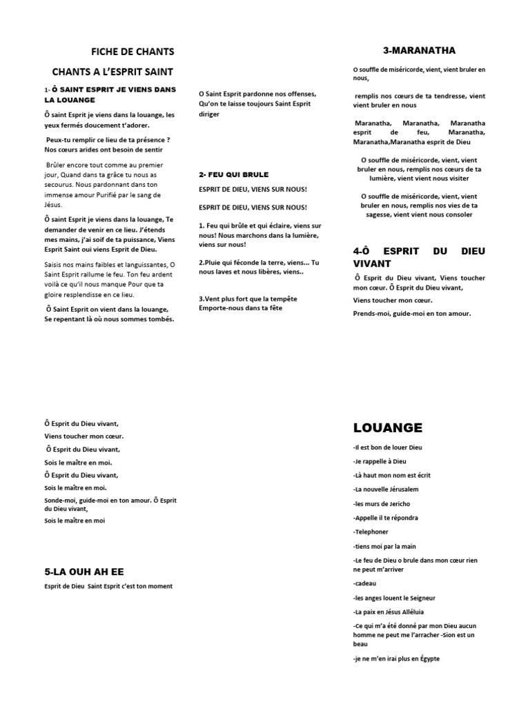 Chants de Louange à l'Esprit Saint | PDF | Saint-Esprit | Miséricorde