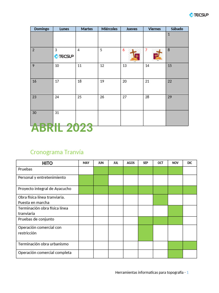 Calendario Abril 2023 y Cronograma | PDF