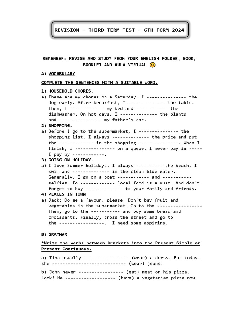 Revision Third Term Test 2024 | PDF | Adjective | Linguistics