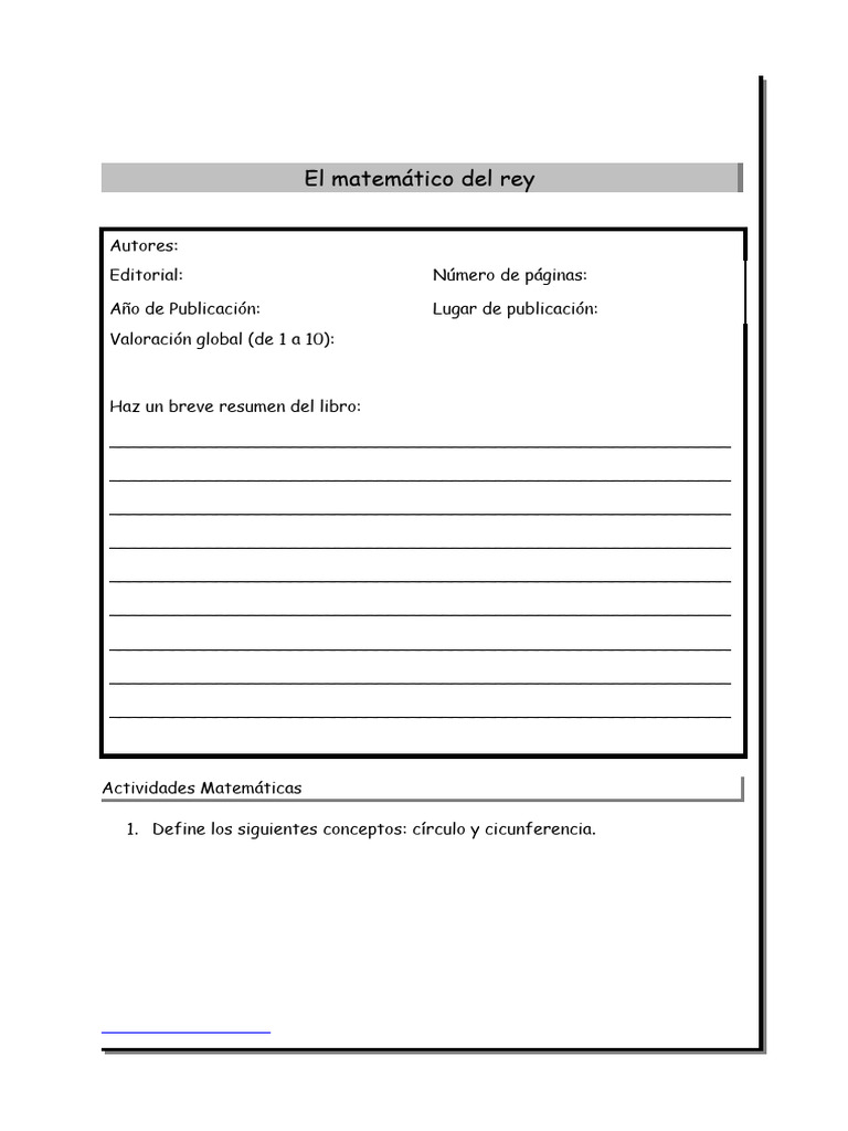 Ficha de trabajo: El matemático del rey | PDF | Artes del Lenguaje y ...