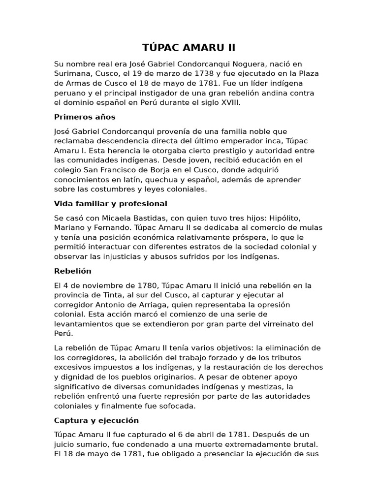 Tupac Amaru Ii | PDF | Viajes y turismo
