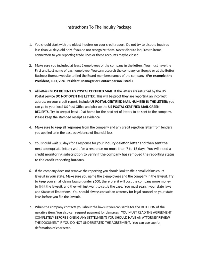 Inquiry Package | PDF | Lawsuit | United States Postal Service
