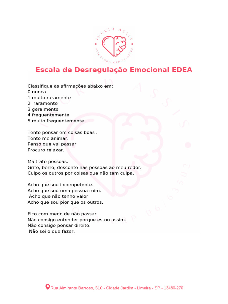 Escala de Desregulação Emocional EDEA | PDF