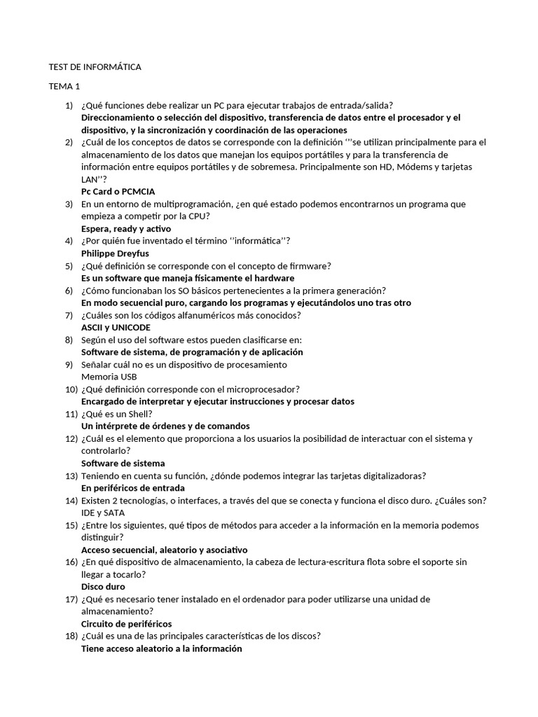 Test de Informática | PDF | Ventana (informática) | Almacenamiento de ...