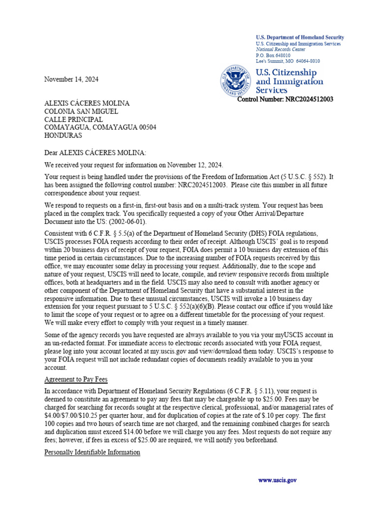 Ack Letter - Complex_2 | PDF | United States Citizenship And ...