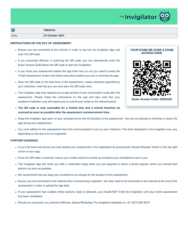 QR Code and Student Instruction document-TMN3702 | PDF | Qr Code ...