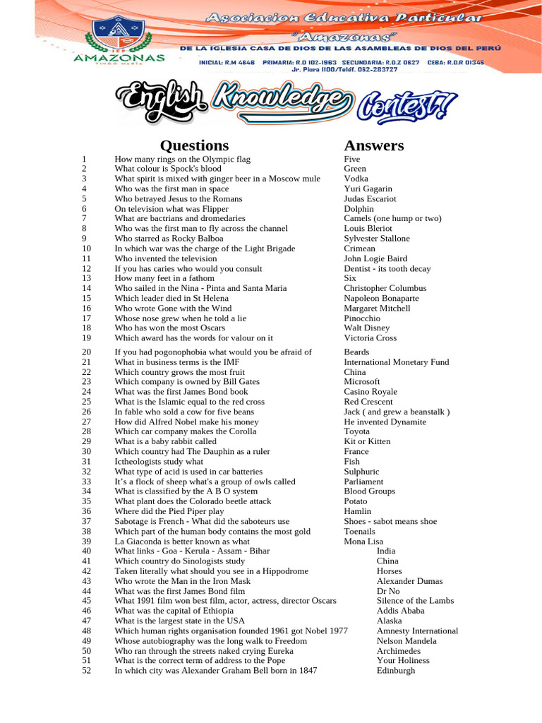 10.000 Questions English Contest | PDF