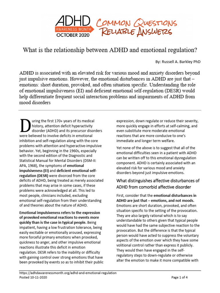 ADHD and Deficient Emotional Regulation | PDF | Attention Deficit ...