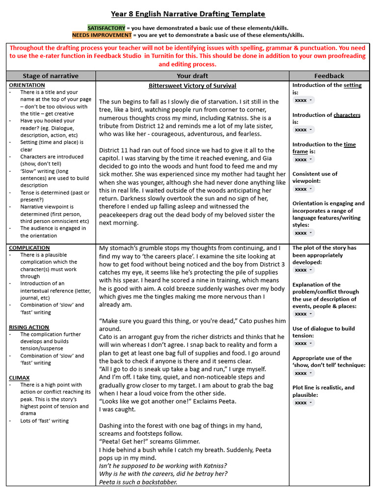 Year 8 Narrative Drafting Guide | PDF