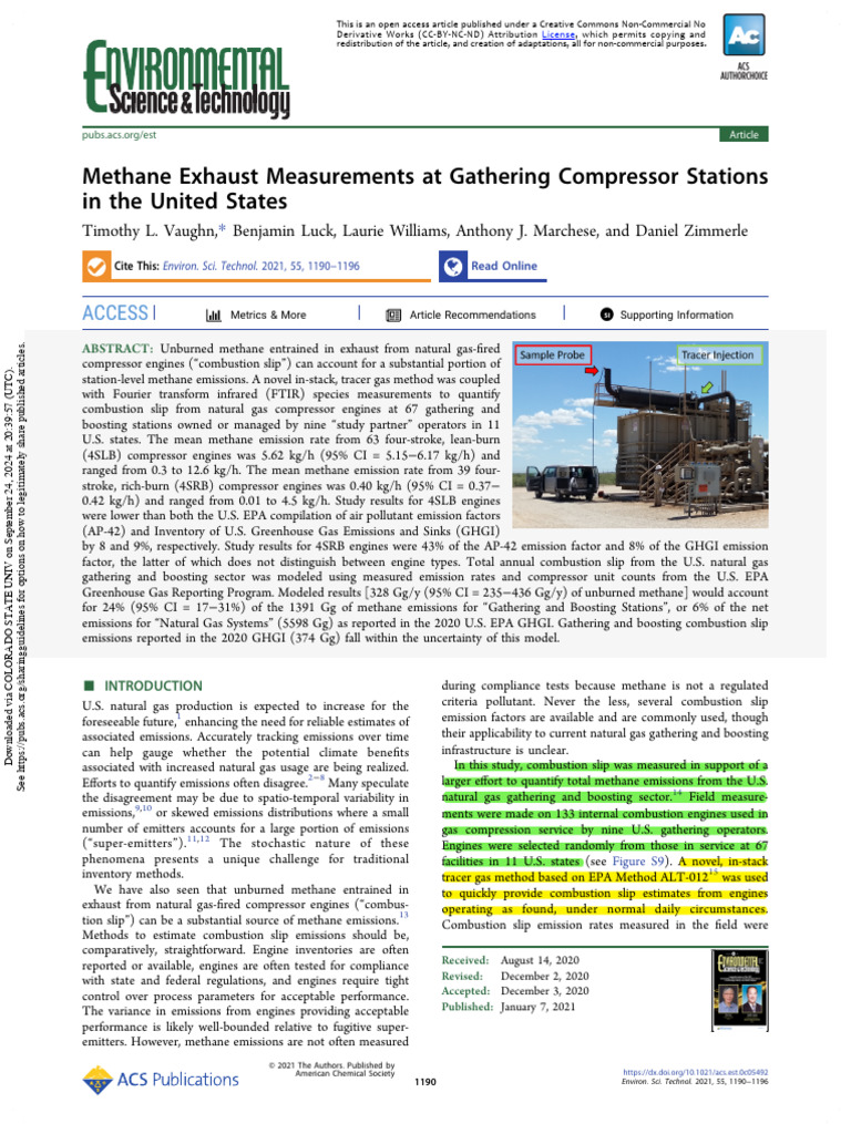 Methane Emissions from Compressor Stations | PDF | Greenhouse Gas ...