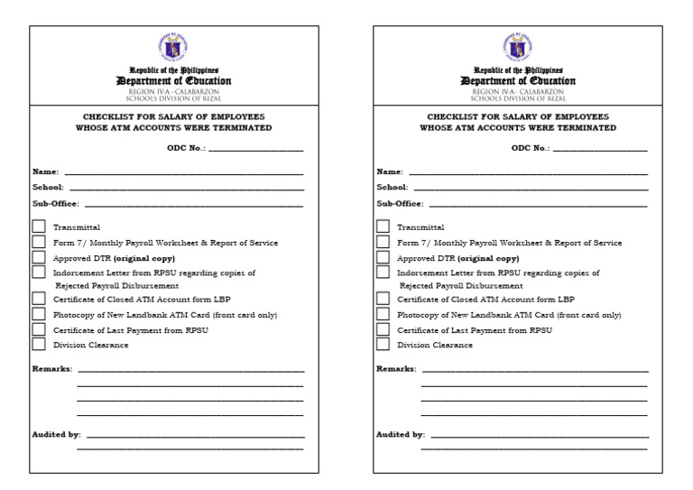 Checklist for Terminated ATM Salaries | PDF | Banking | Payments