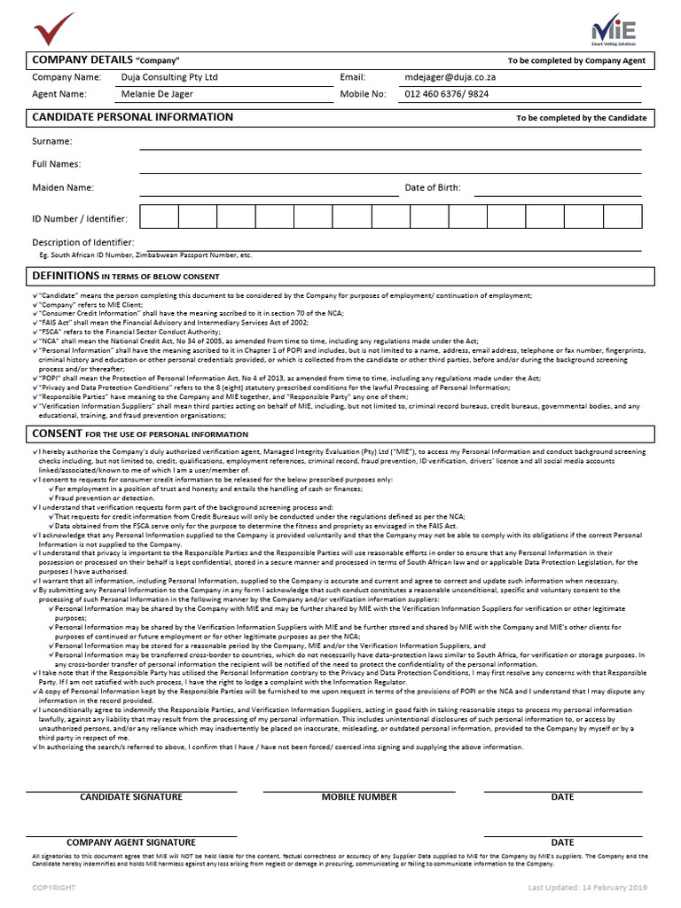 MIE Personal Credential Disclosure Form | PDF | Criminal Record ...