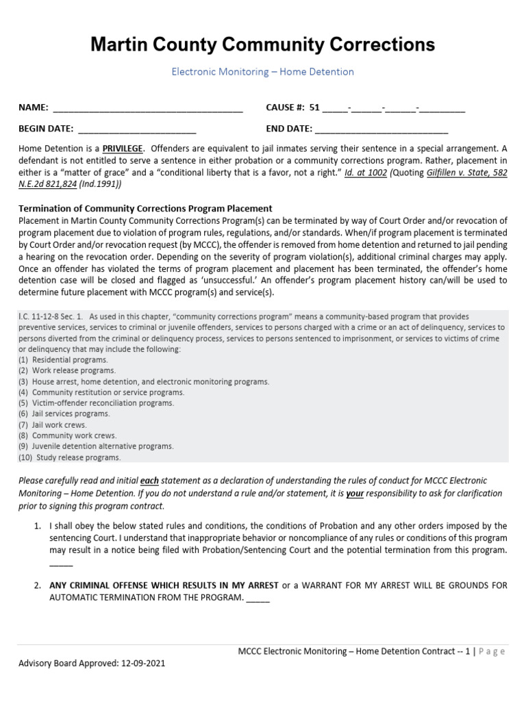 Electronic Monitoring Home Detention Contract | PDF | Probation ...