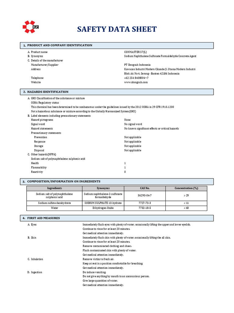 Conmaster S7(L) Safety Data Sheet | PDF | Occupational Safety And ...