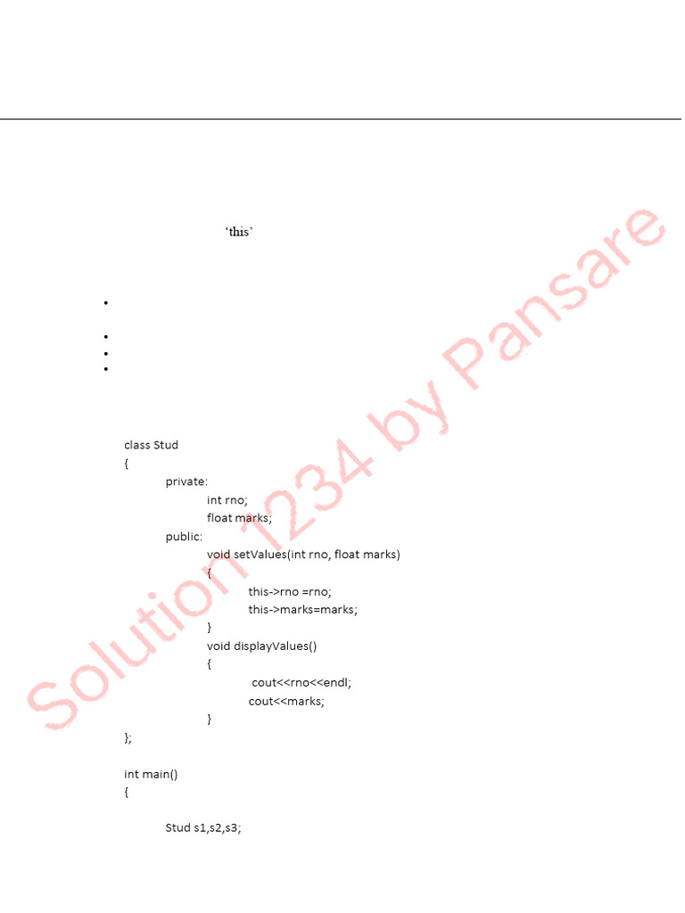Object Oriented Programming Exam Paper | PDF | Pointer (Computer ...