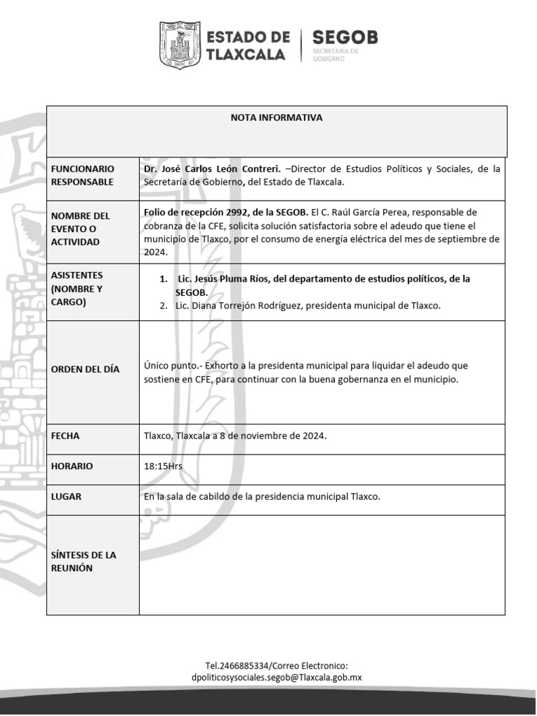 Folio 2992 Cfe Adeudo Tlaxco | PDF
