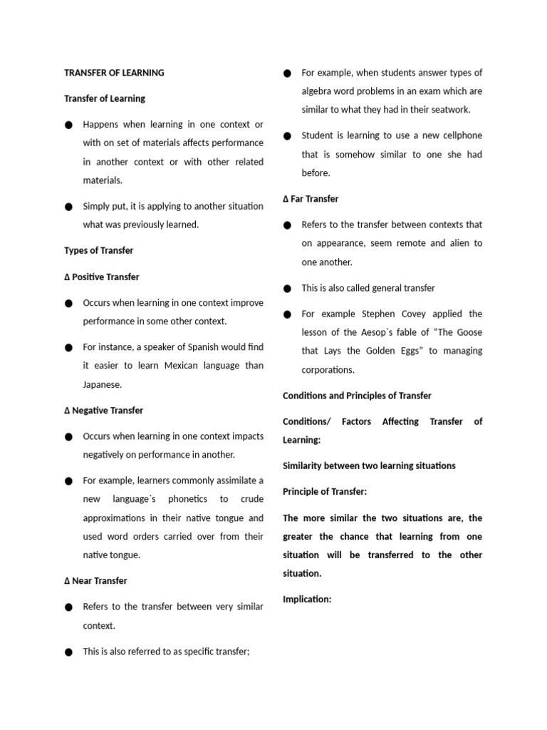 Understanding Transfer of Learning | PDF | Learning | Behavioural Sciences