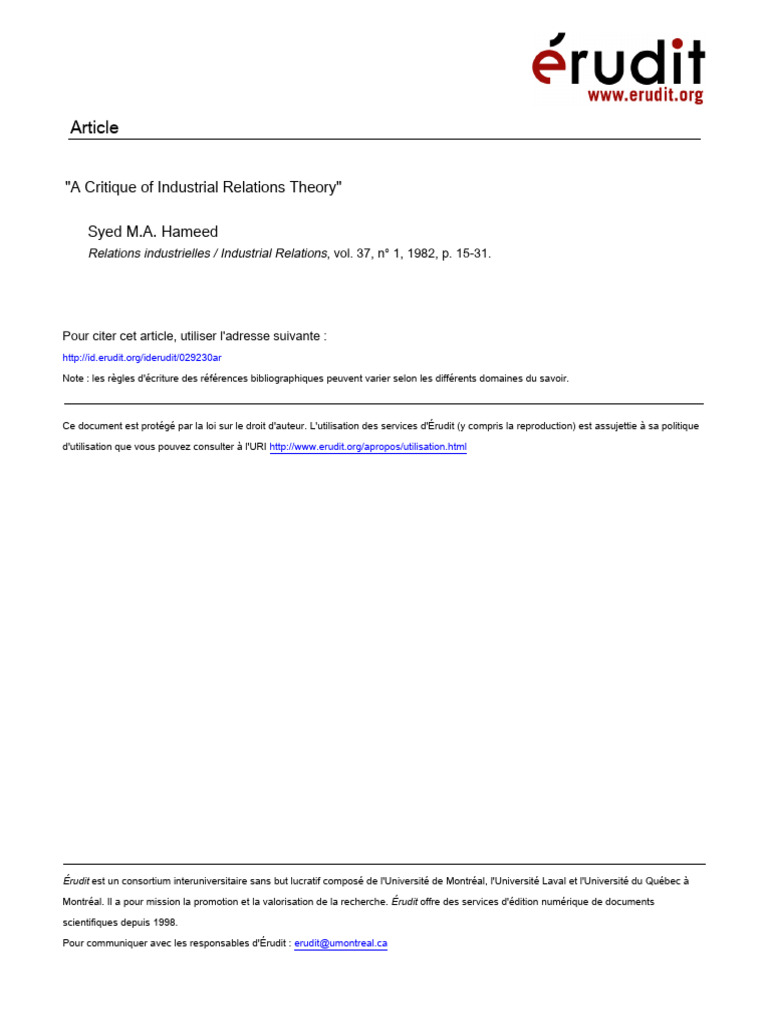 Critique of Industrial Relations Theory | PDF | Theory | Pluralism ...