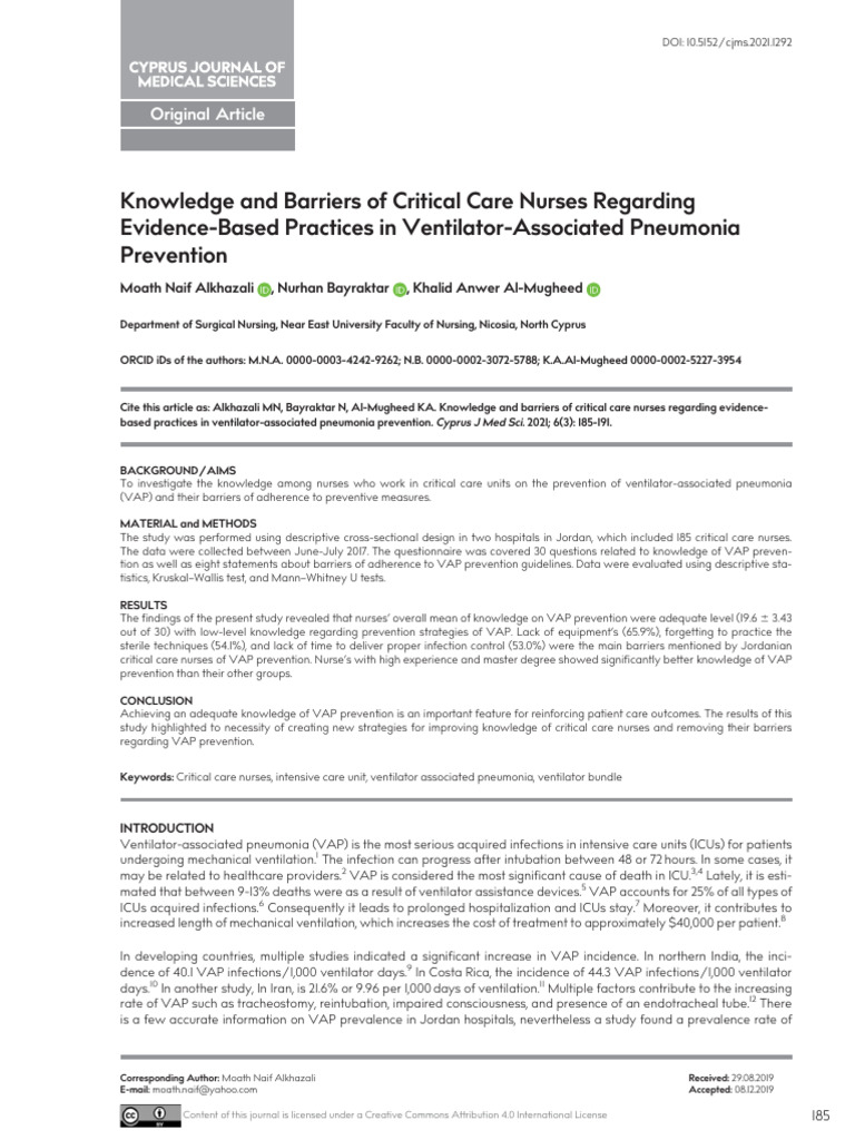 Knowledge and Barriers of Critical Care Nurses Regarding Evidence-Based ...