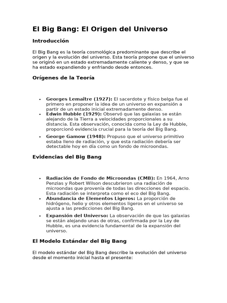 Big Bang: Origen y Evolución del Universo | PDF | Big Bang | Universo