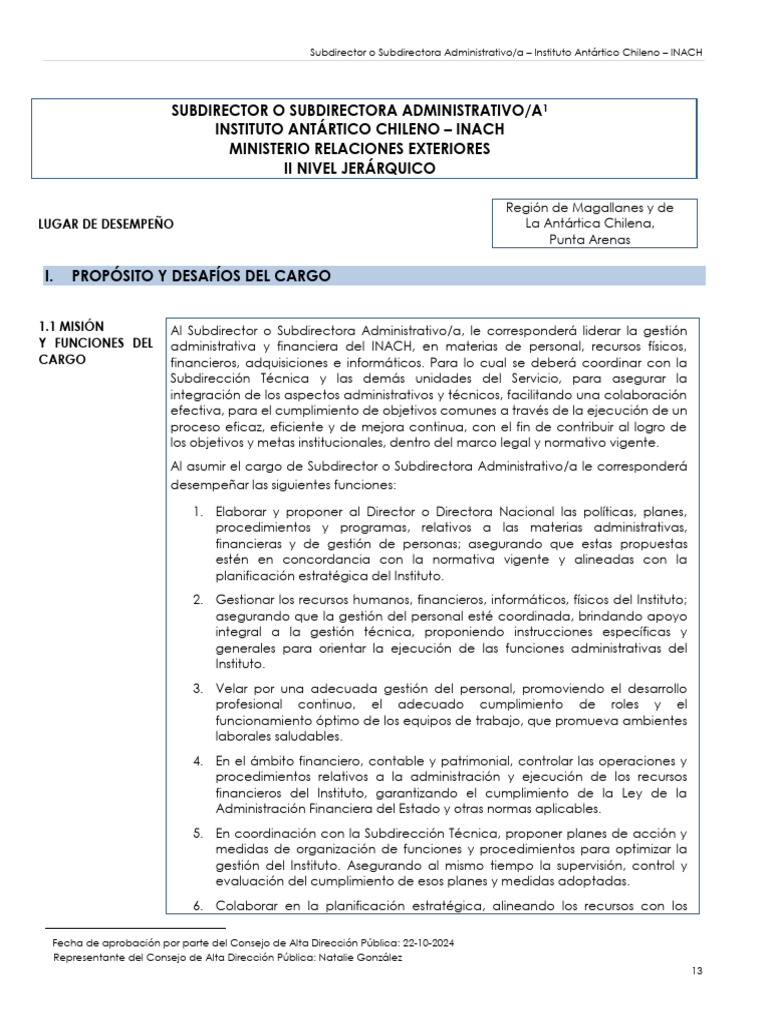 Subdirector O Subdirectora Administrativo/A Instituto Antártico Chileno ...
