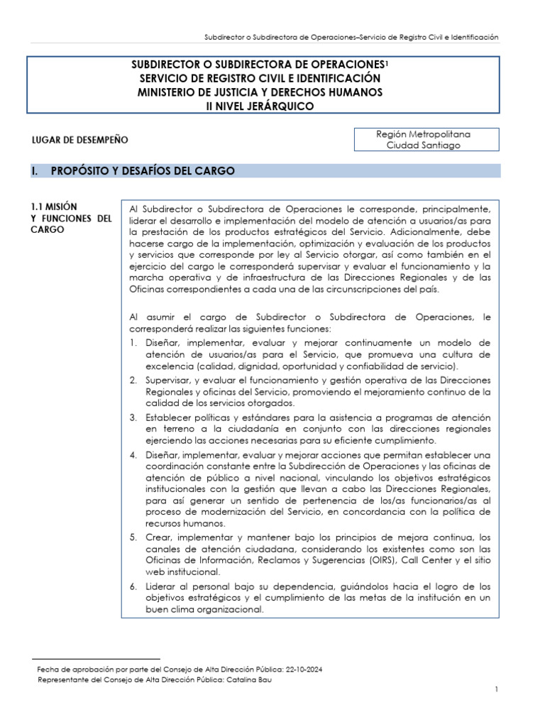 Subdirector O Subdirectora de Operaciones Servicio de Registro Civil E ...