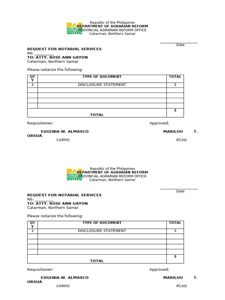 Notarial Services Request Form | PDF