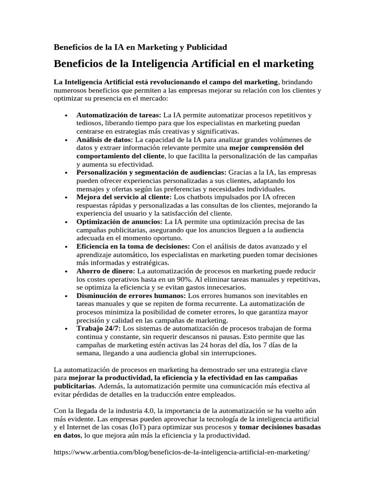 Beneficios de La IA en Marketing y Publicidad | PDF | Inteligencia ...