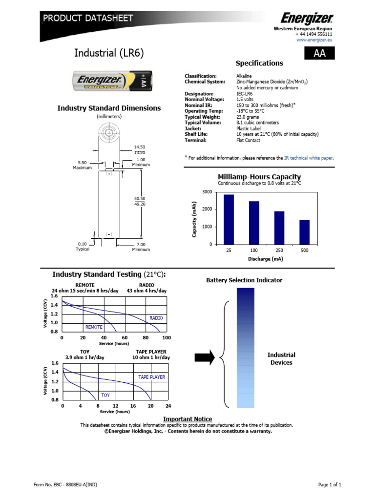LR6 Industrial Energizer | PDF | Energy Storage | Battery (Electricity)
