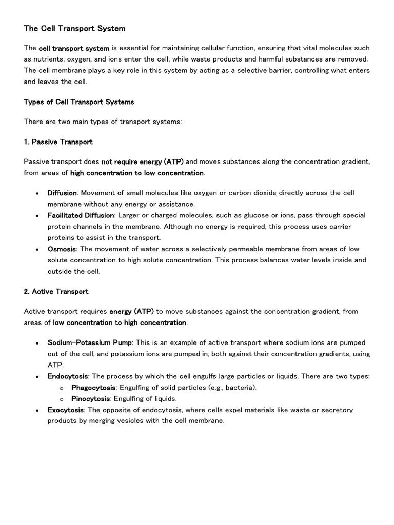 Cell Transport Mechanisms Explained | PDF | Wellness | Science ...