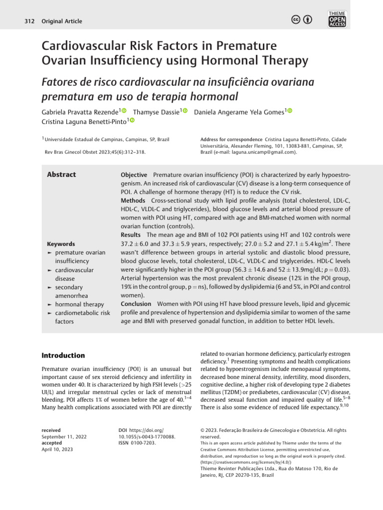 Cardiovascular Risks in Premature Ovarian Insufficiency | PDF | High ...