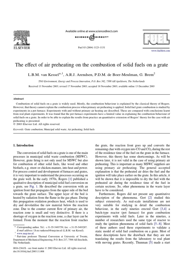 The Effect of Air Preheating On The Combustion of Solid Fuels On A ...