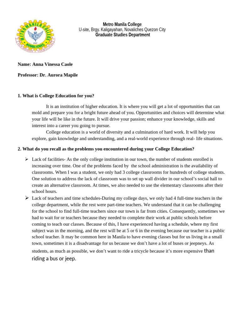College Education in The Philippines | PDF | Teachers | Learning