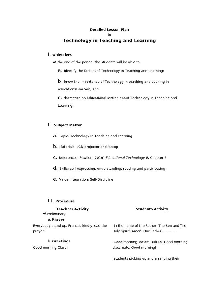 Detailed Lesson Plan in TTL | PDF | Teachers | Pedagogy