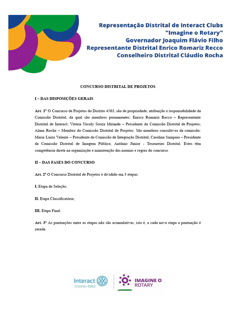 Regulamento do Concurso Distrital 4563 | PDF