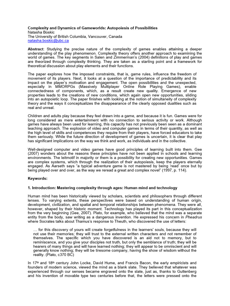 Understanding Game Complexity Dynamics | PDF | Complexity | Chaos Theory