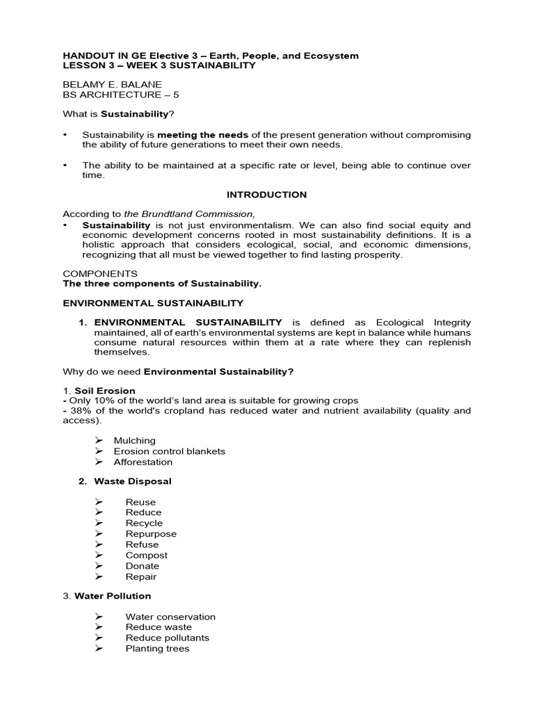 HANDOUT IN GE Elective 3 | PDF | Sustainability | Climate Change