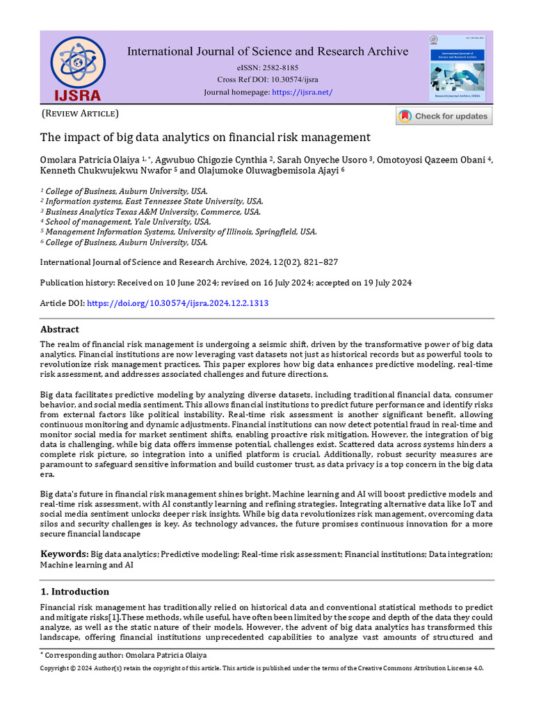 The Impact of Big Data Analytics On Financial Risk Management | PDF ...