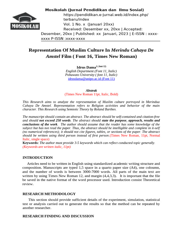 Template Jurnal Pendidikan Mosikolah | PDF