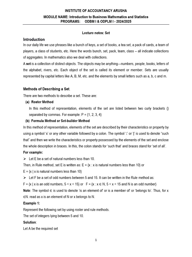 Business Mathematics and Set Theory Guide | PDF | Bracket | Language ...