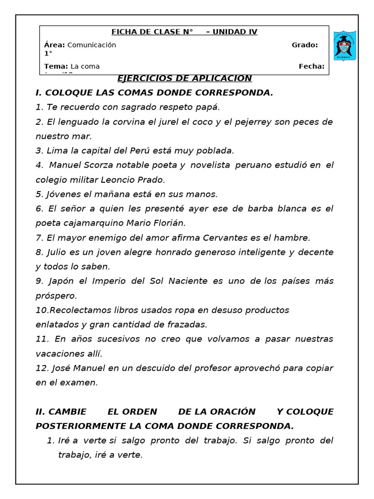 Ejercicios de Uso de la Coma para Primaria | PDF | Libros para adolescentes