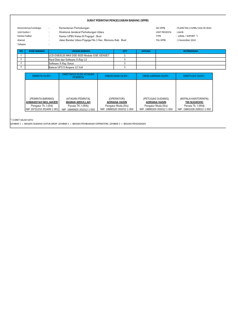 6 Surat Perintah Pengeluaran Barang (SPPB) | PDF | Teknologi & Rekayasa